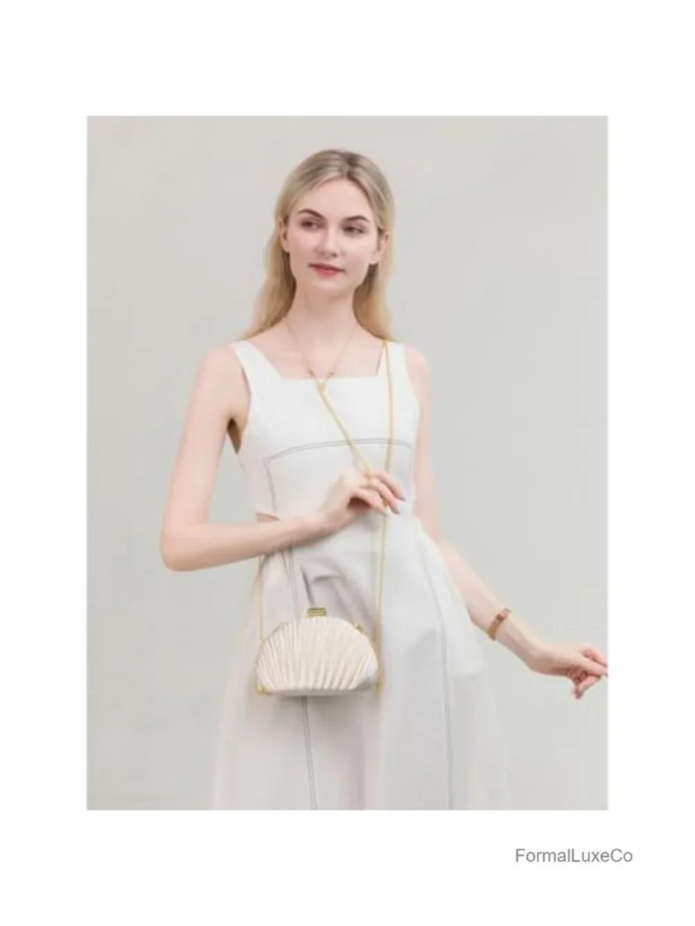Shell Shaped Clutch Purse With Chain Strap Ruched Crossbody Evening Bag